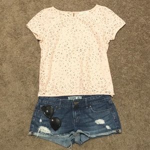 LOFT pink lace crochet blouse